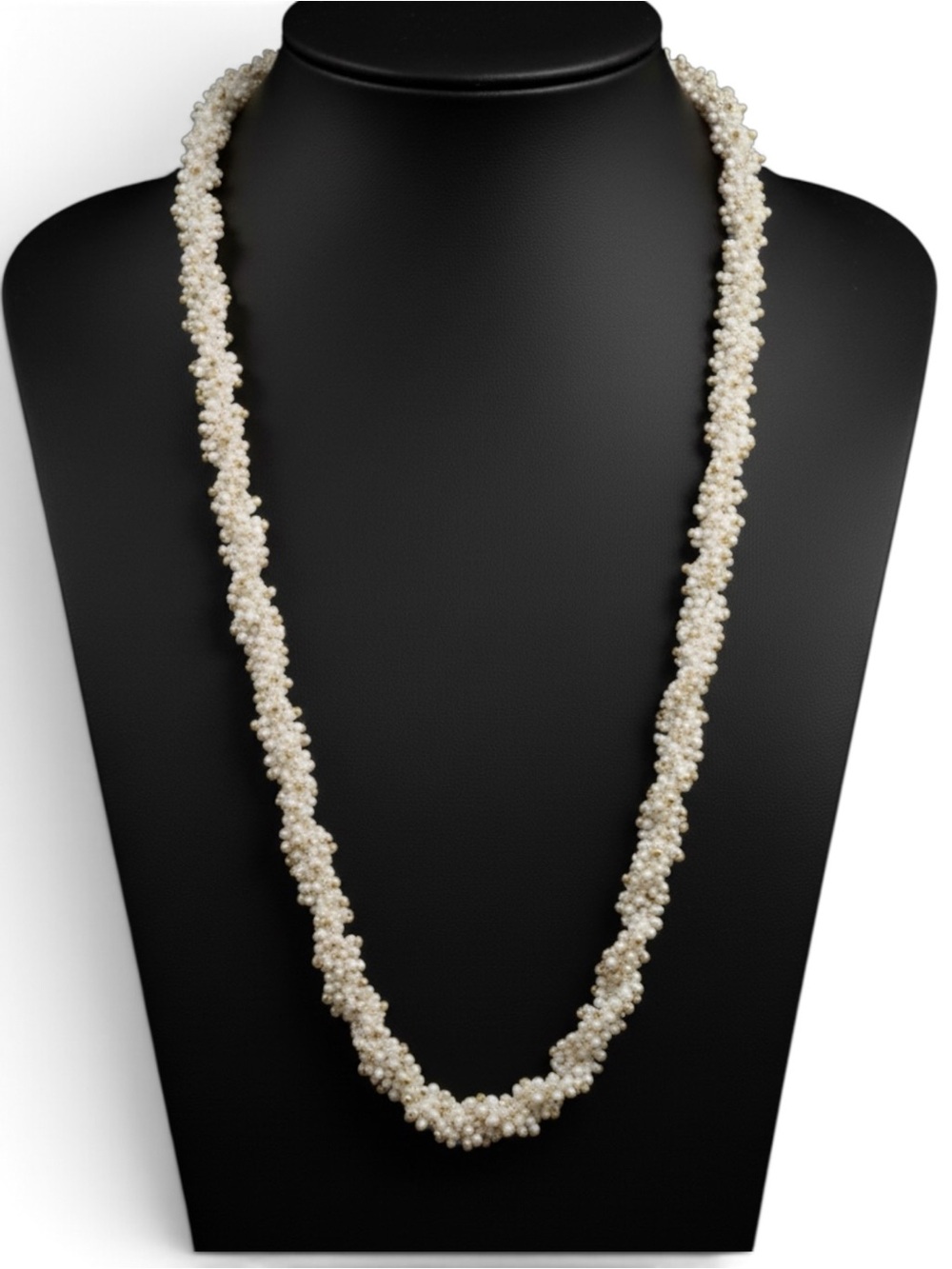 Vintage Seed Pearl Style Cluster Necklace Gold Tone Beads Long Pullover